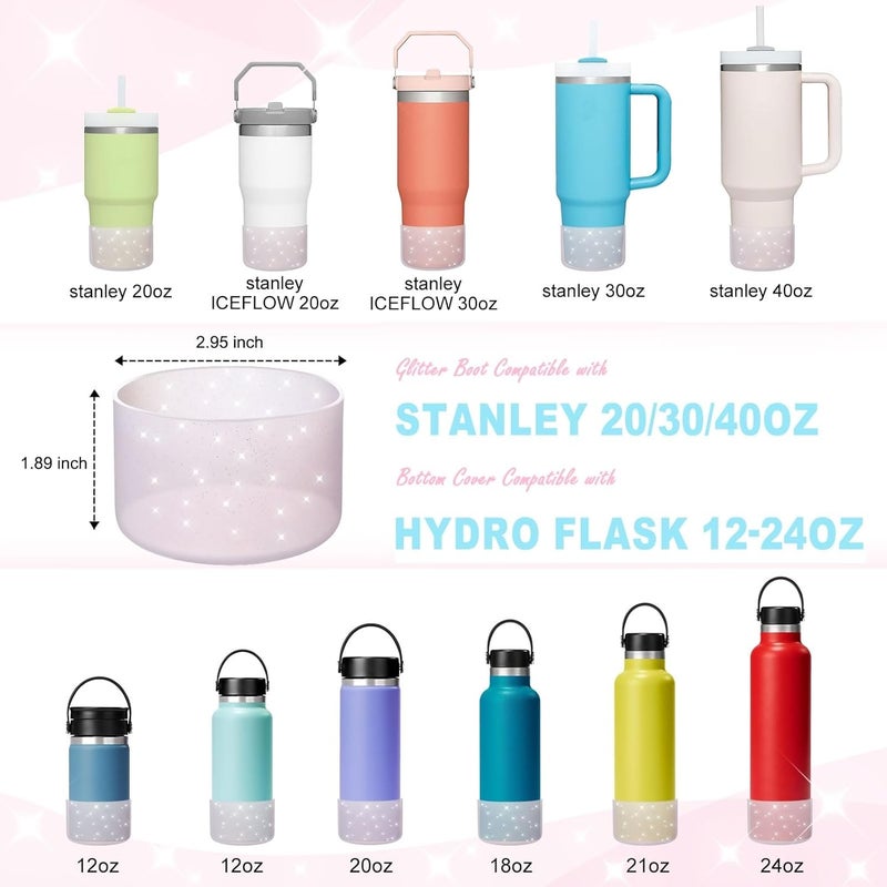 Onlymory Silicone Boot for 30 40 OZ Stanley Cup Accessories, Glitter Boots for Stanley 20OZ 30OZ Tumbler Ice-Flow 16OZ Bottle, Anti-Slip Bling Protector Bottom Cover Sleeve - Image 3